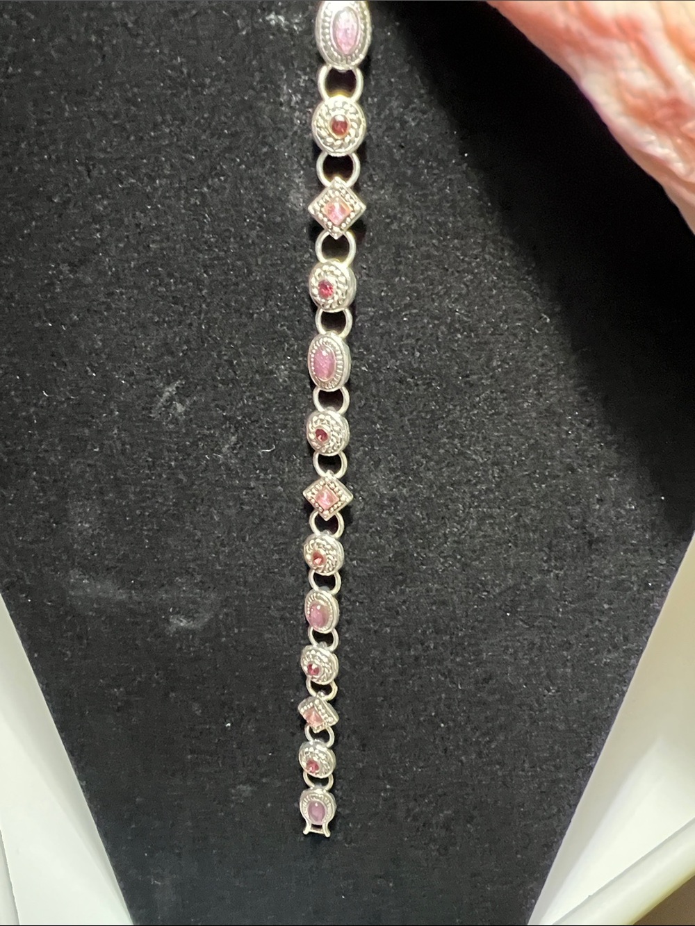 Sparkly Silver-Tone Pink Stone Link Bracelet - Vintage